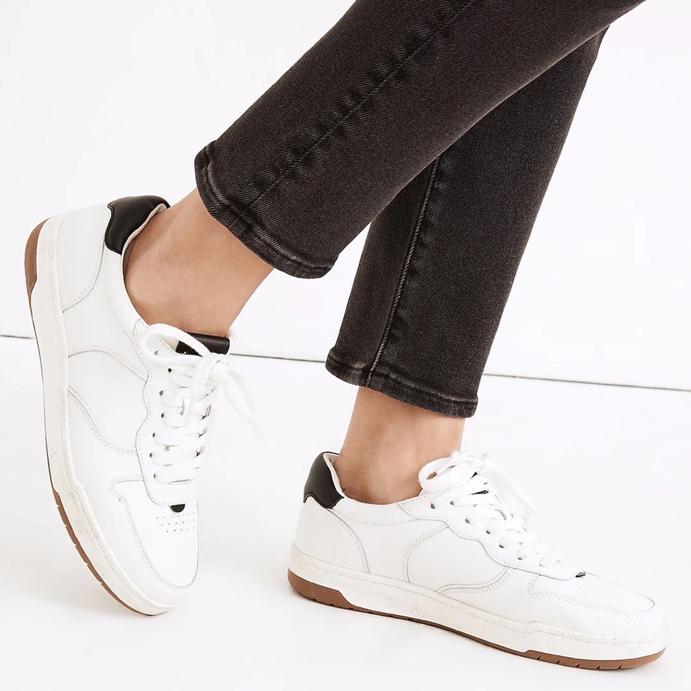 Madewell  Women’s Court Sneakers in White and Black Leather Size: 7